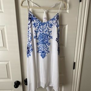 White and blue halter dress